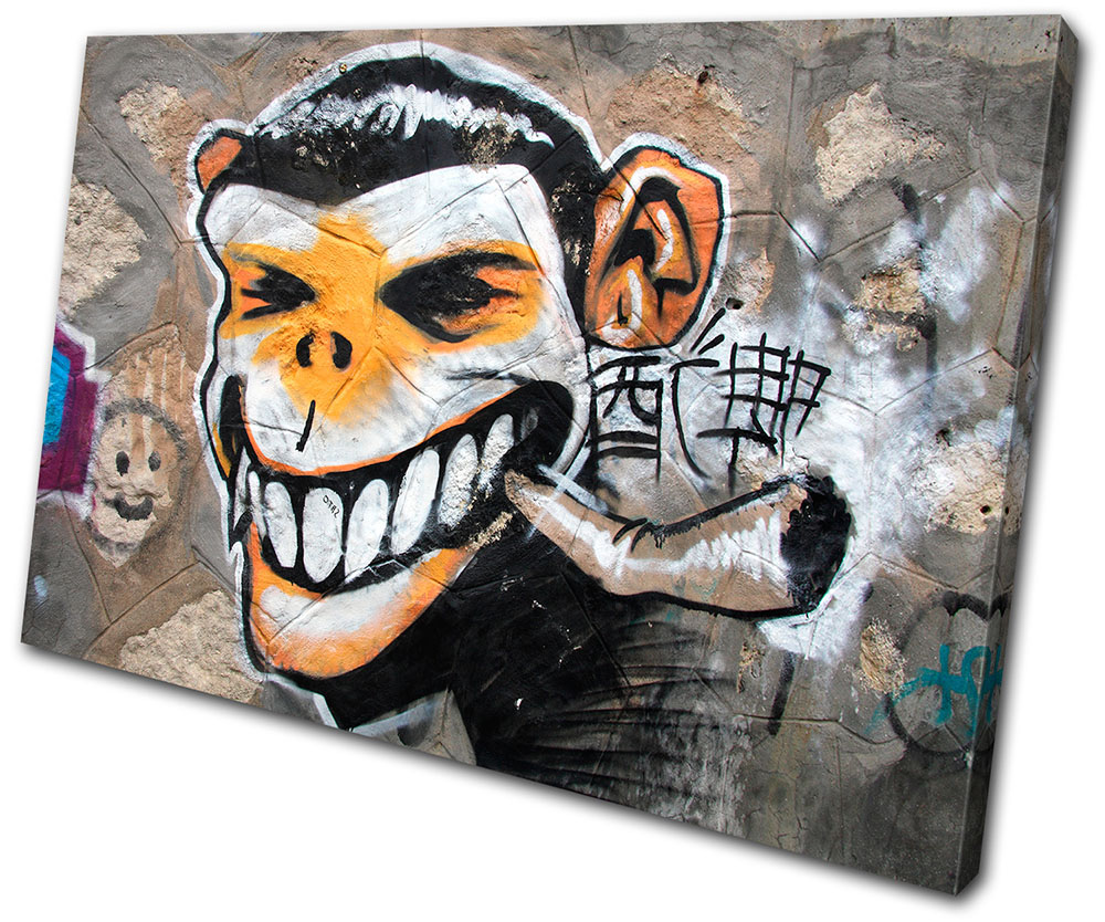 Graffiti Monkey Urban Smoking Single Canvas Wall Art Picture Print VA