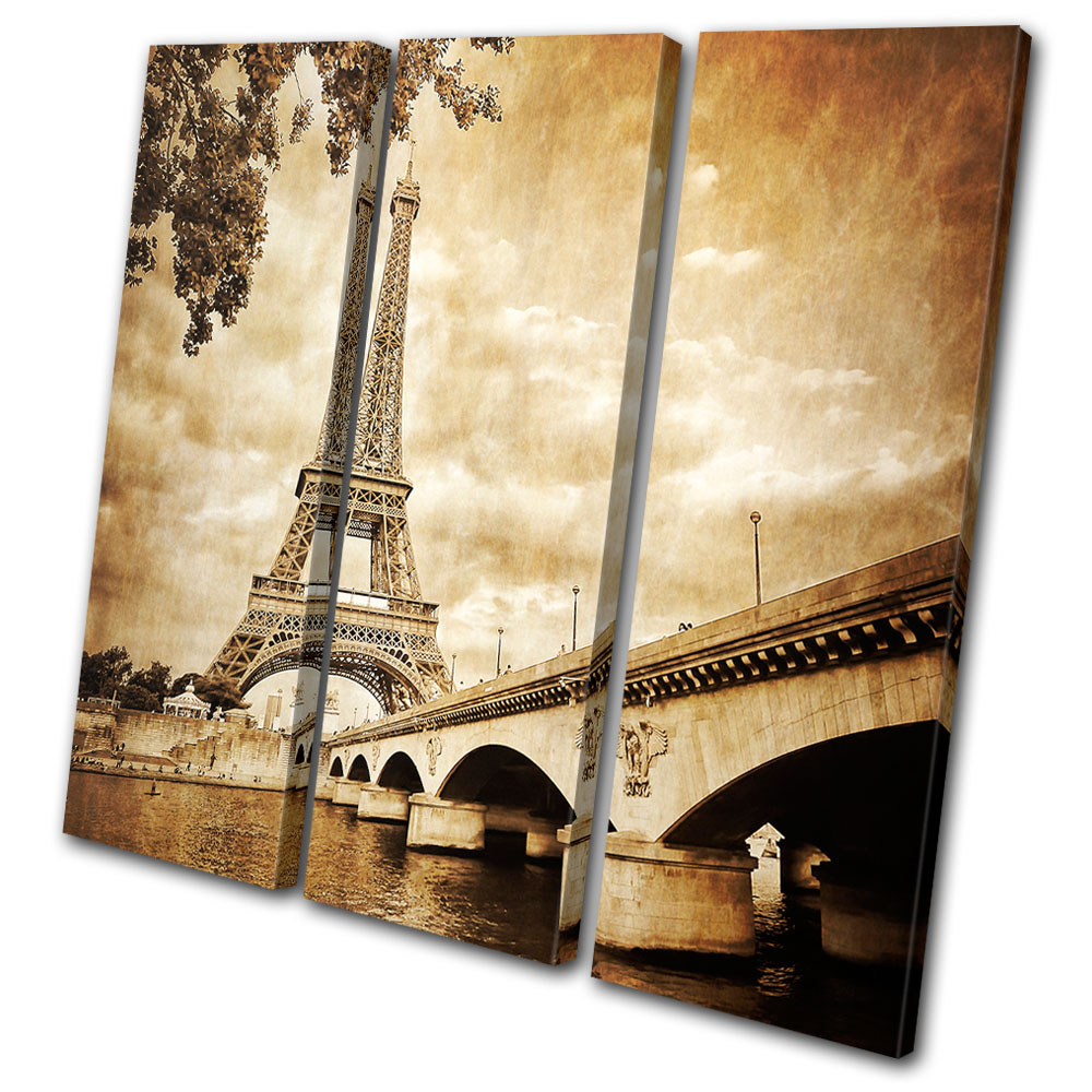 Architecture Eiffel Tower Paris Treble Canvas Wall Art Picture Print VA