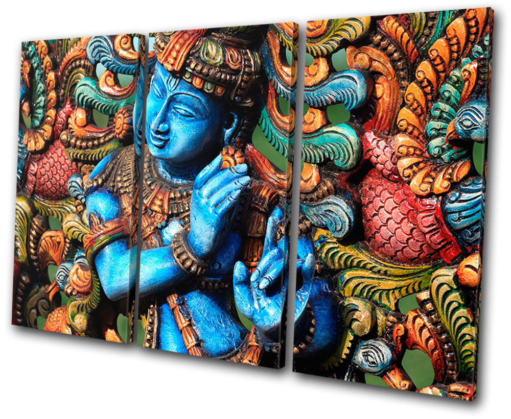 Religion Lord Krishna Hindu TREBLE CANVAS WALL ART Picture Print VA eBay