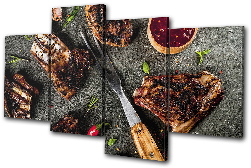 Meat BBQ Beef Bone Butcher Food Kitchen MULTI CANVAS WALL ART Picture