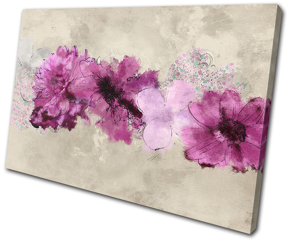 Floral Painted Flowers CANVAS WALL ART Picture Print VA | eBay