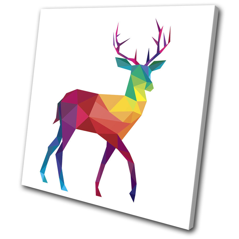 Deer Stag Geometric Modern Animals SINGLE CANVAS WALL ART Picture Print