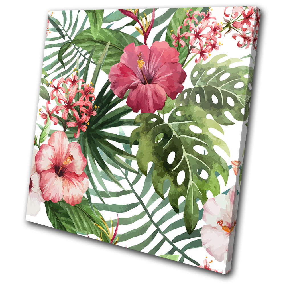 Tropical Flowers Nature Leaves Floral SINGLE CANVAS WALL ART Picture ...