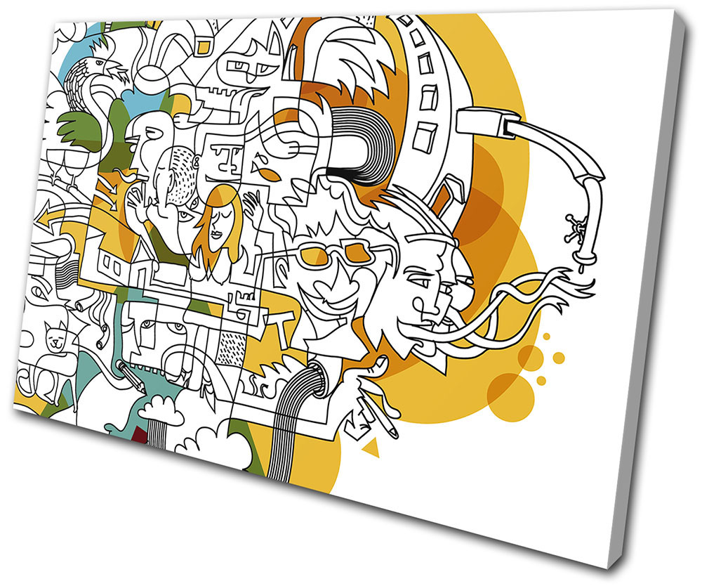 Funky Abstract Illustration SINGLE CANVAS WALL ART Picture Print eBay