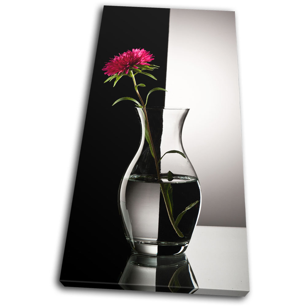Pink Flower In Vase Black White Floral Single Canvas Wall Art