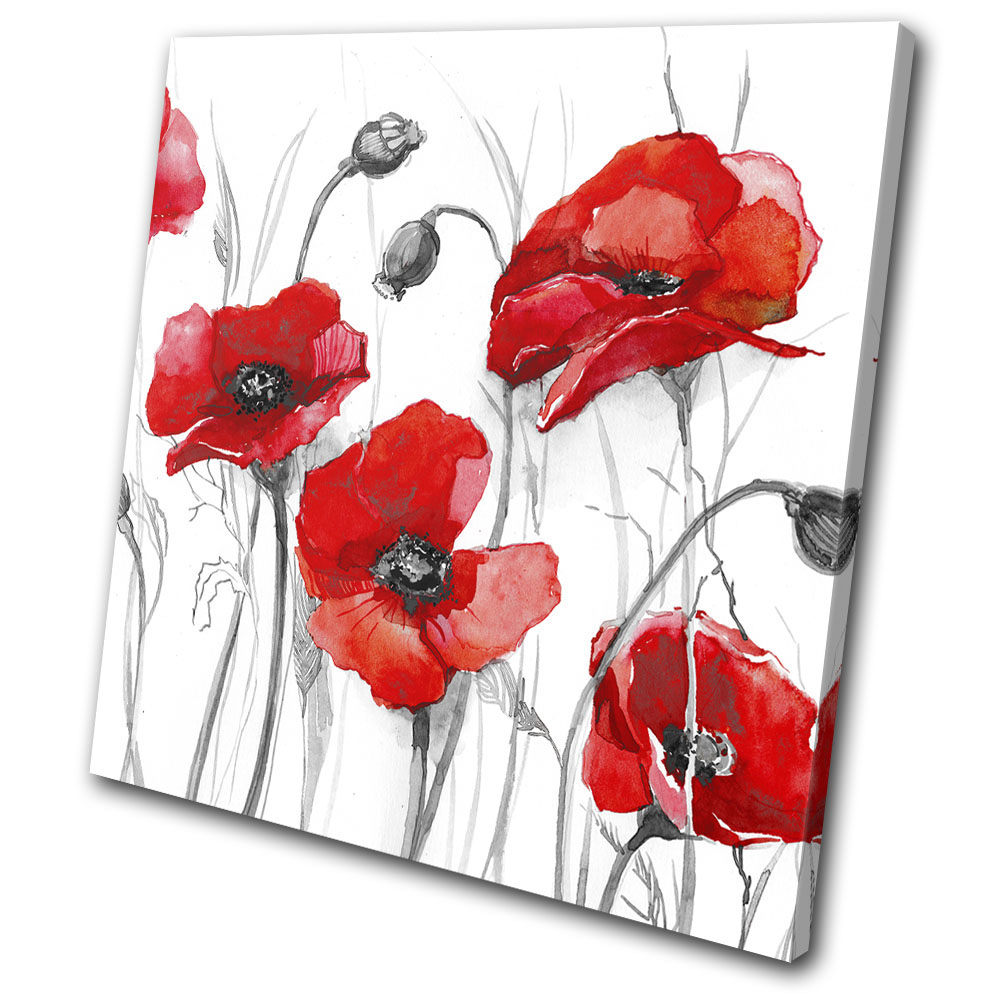 Floral Poppy Field Flowers MULTI CANVAS WALL ART Picture Print VA 